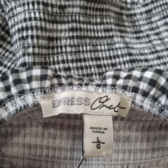 Express Black and White Smocked Lace Up Stretchy Gingham Tube Top Women's Large - Picture 3 of 12